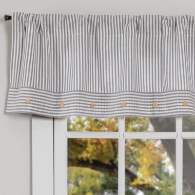 farmhouse ticking blue lined valance 60" farmhouse window topper