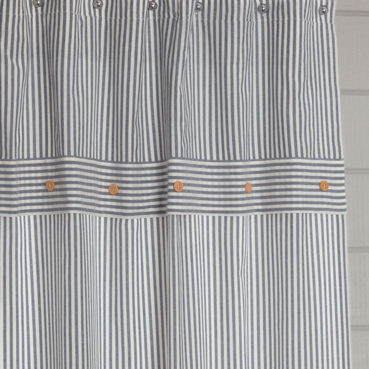 Farmhouse Ticking Blue Shower Curtain - Image 2