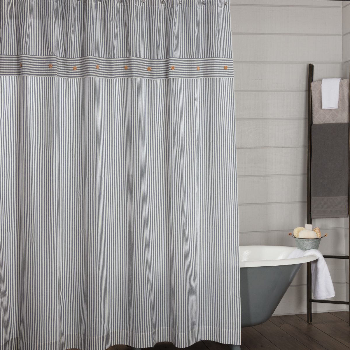 Farmhouse Ticking Blue Shower Curtain