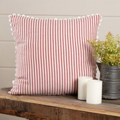farmhouse ticking red fabric 18" x 18" pillow cover farmhouse pillowcase