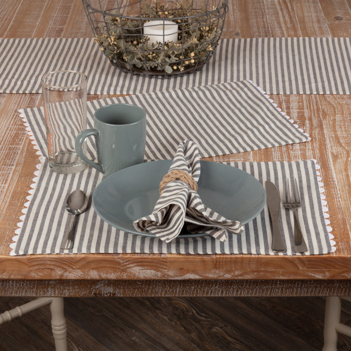 Farmhouse Ticking Gray Placemats, Set/4