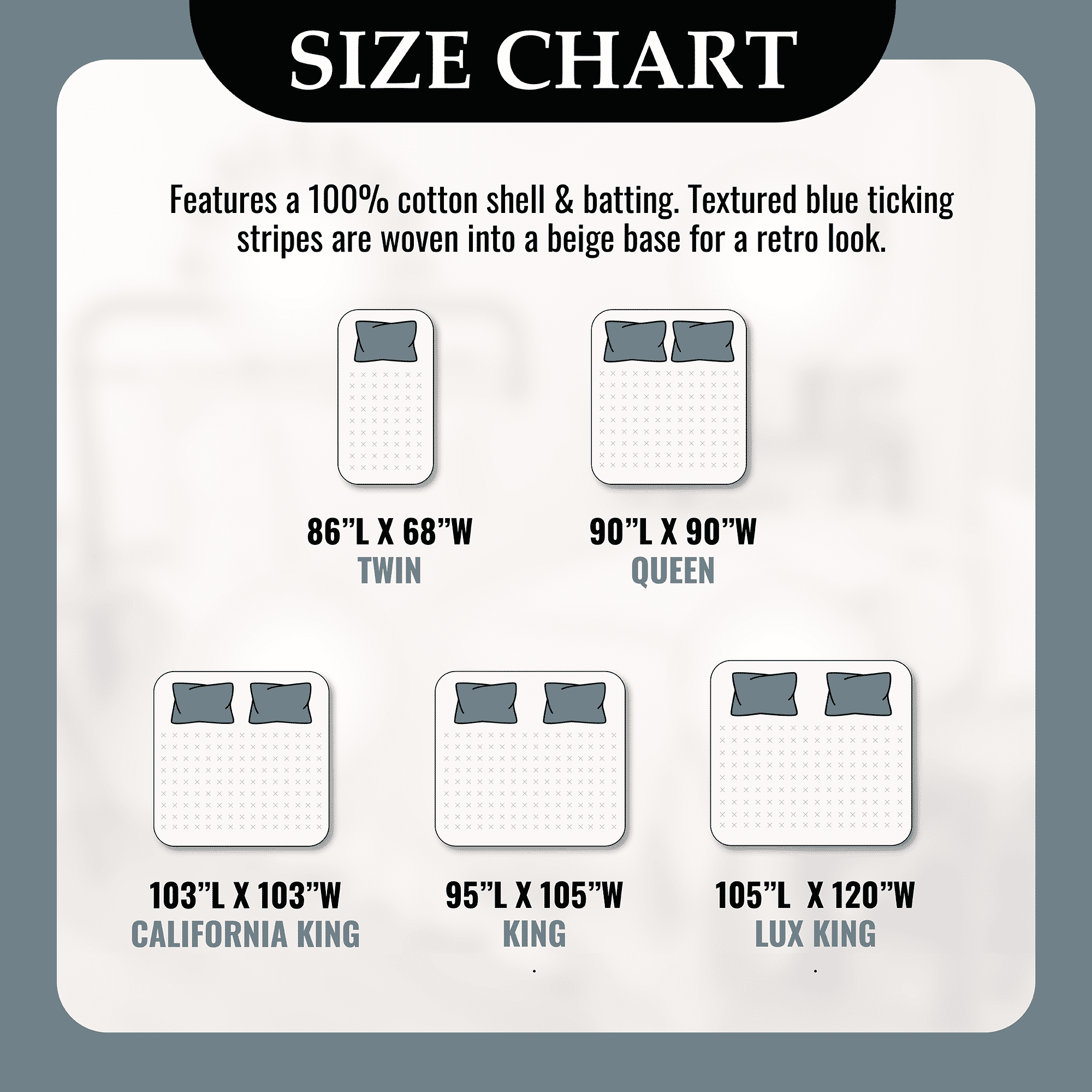 Market Place Blue Ticking Stripe Quilts - Image 9