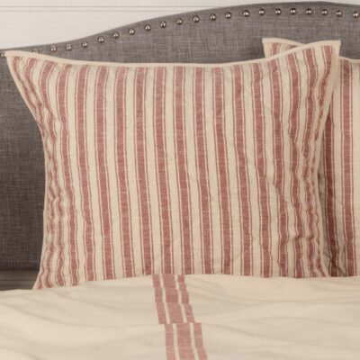 market place red ticking stripe quilted euro sham farmhouse pillowcase