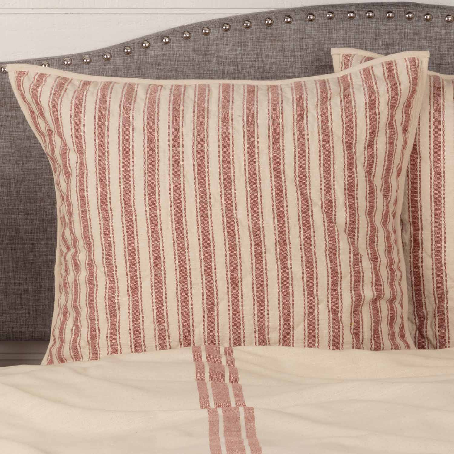 market place red ticking stripe quilted euro sham farmhouse pillowcase
