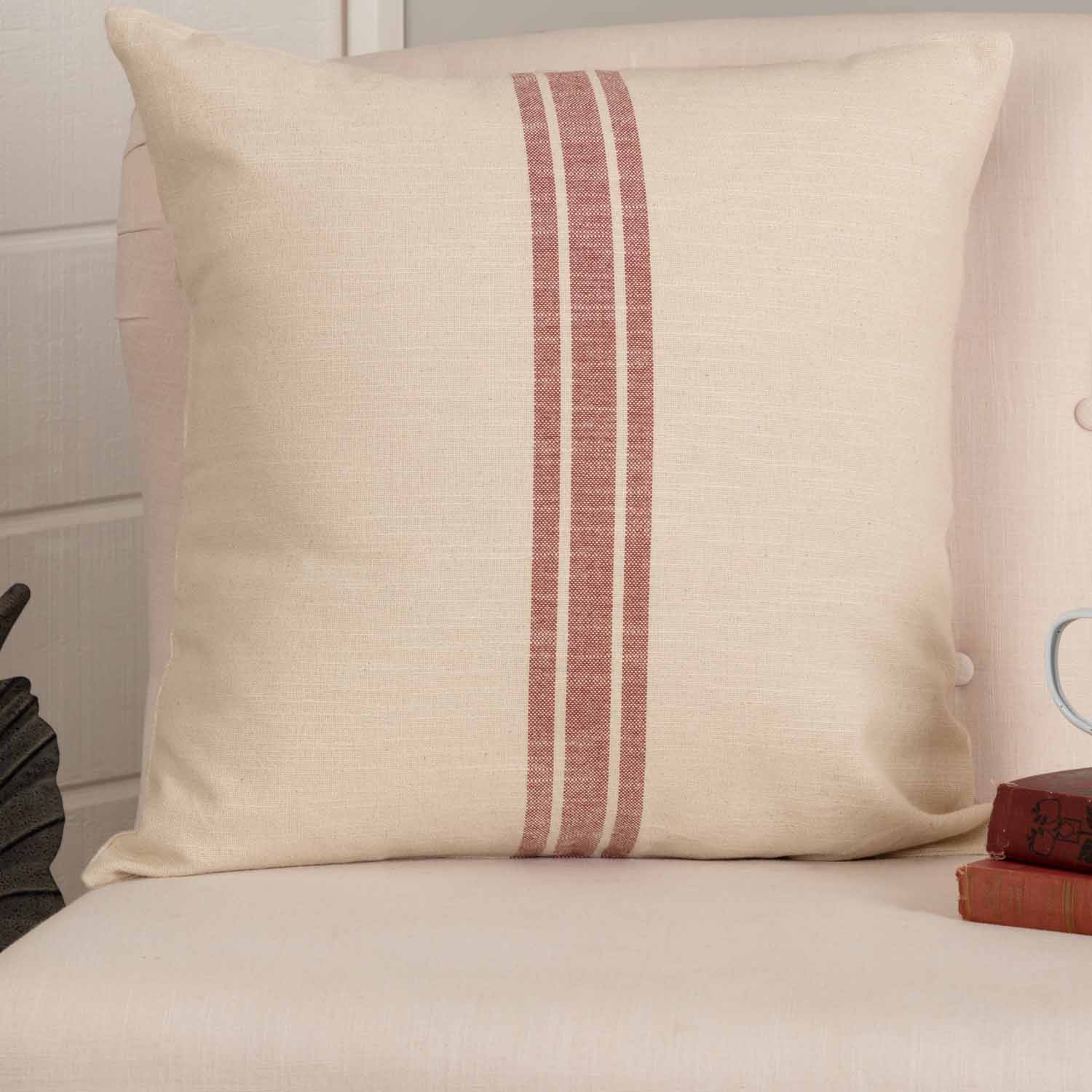 market place red grain sack stripe 20" x 20" pillow cover farmhouse pillowcase