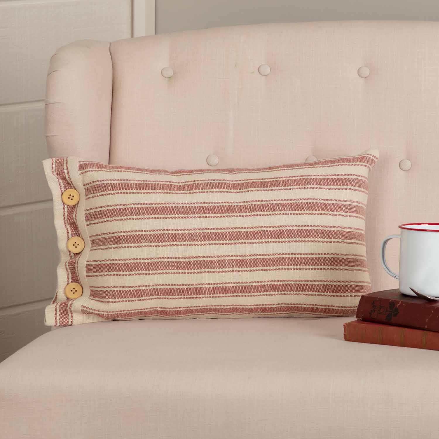 market place red ticking stripe 12" x 20" pillow cover farmhouse pillowcase