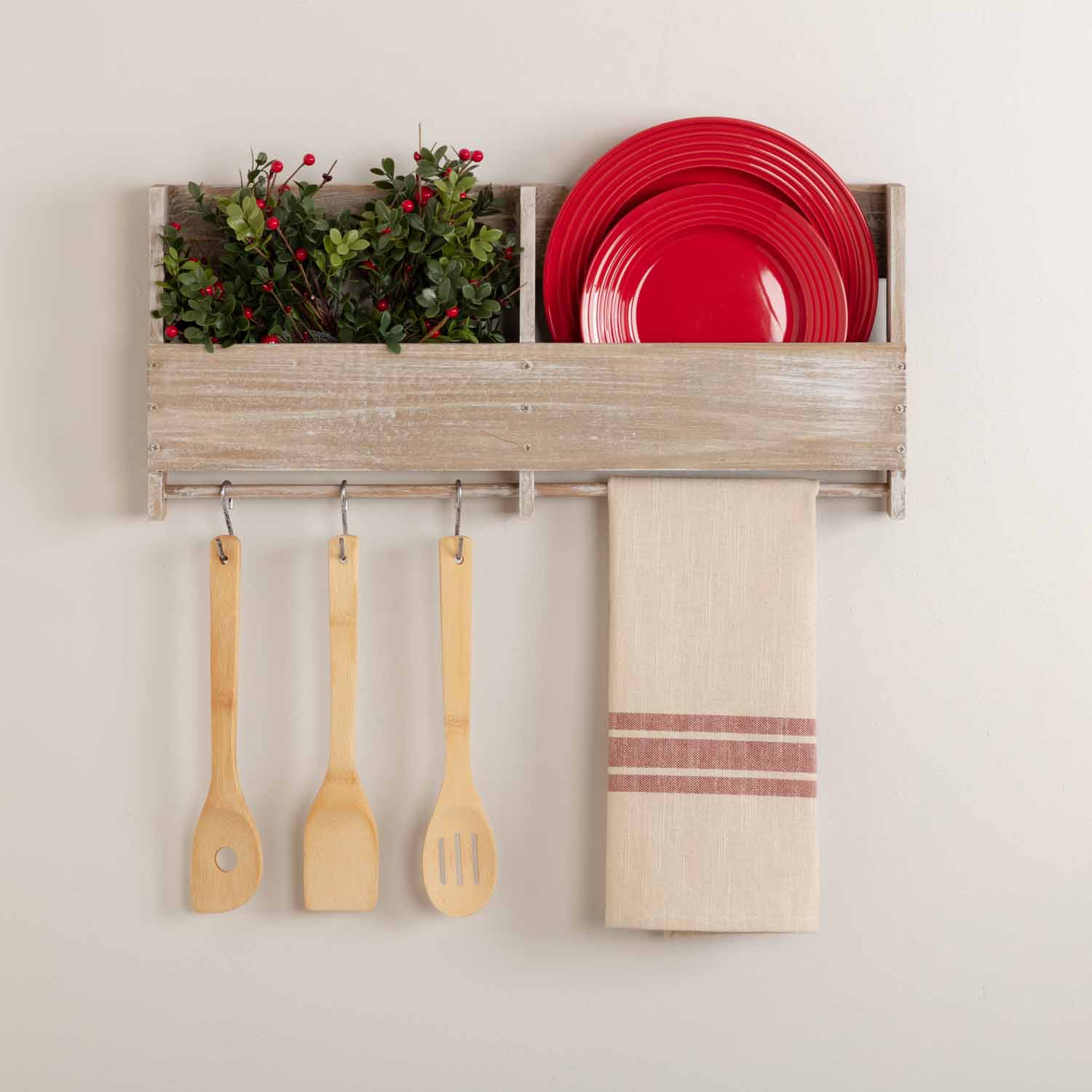 Market Place Red Grain Sack Stripe Tea Towel, Set/2 - Image 2