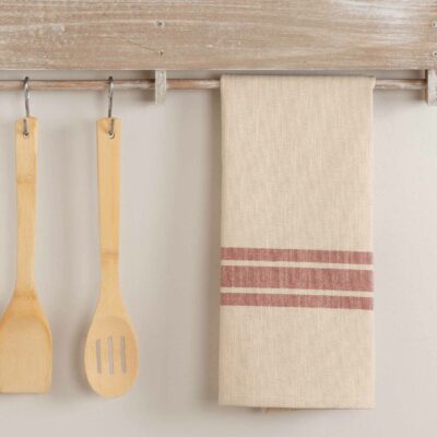 Market Place Red Grain Sack Stripe Tea Towel, Set/2