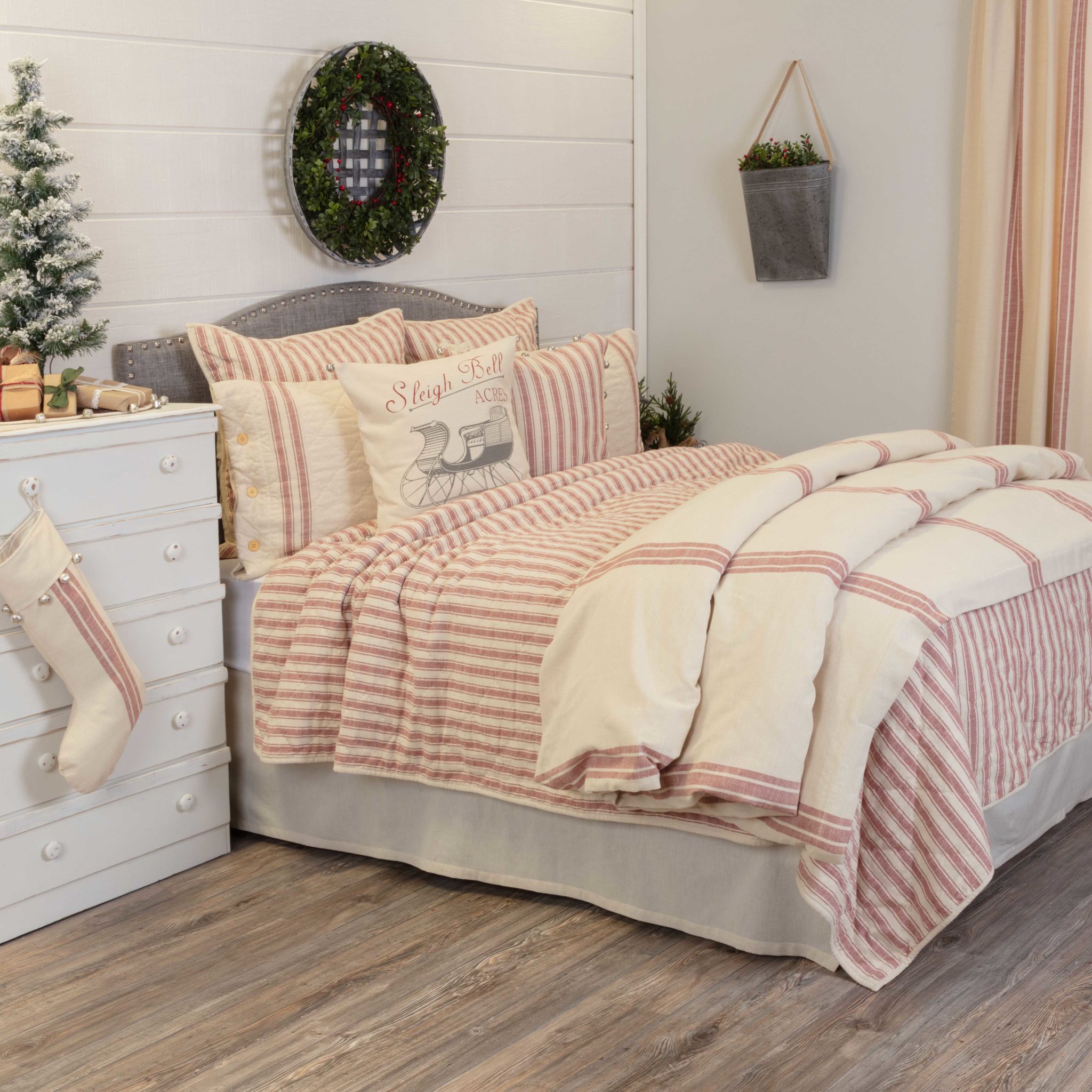 Market Place Red Ticking Stripe Quilted Euro Sham - Image 7