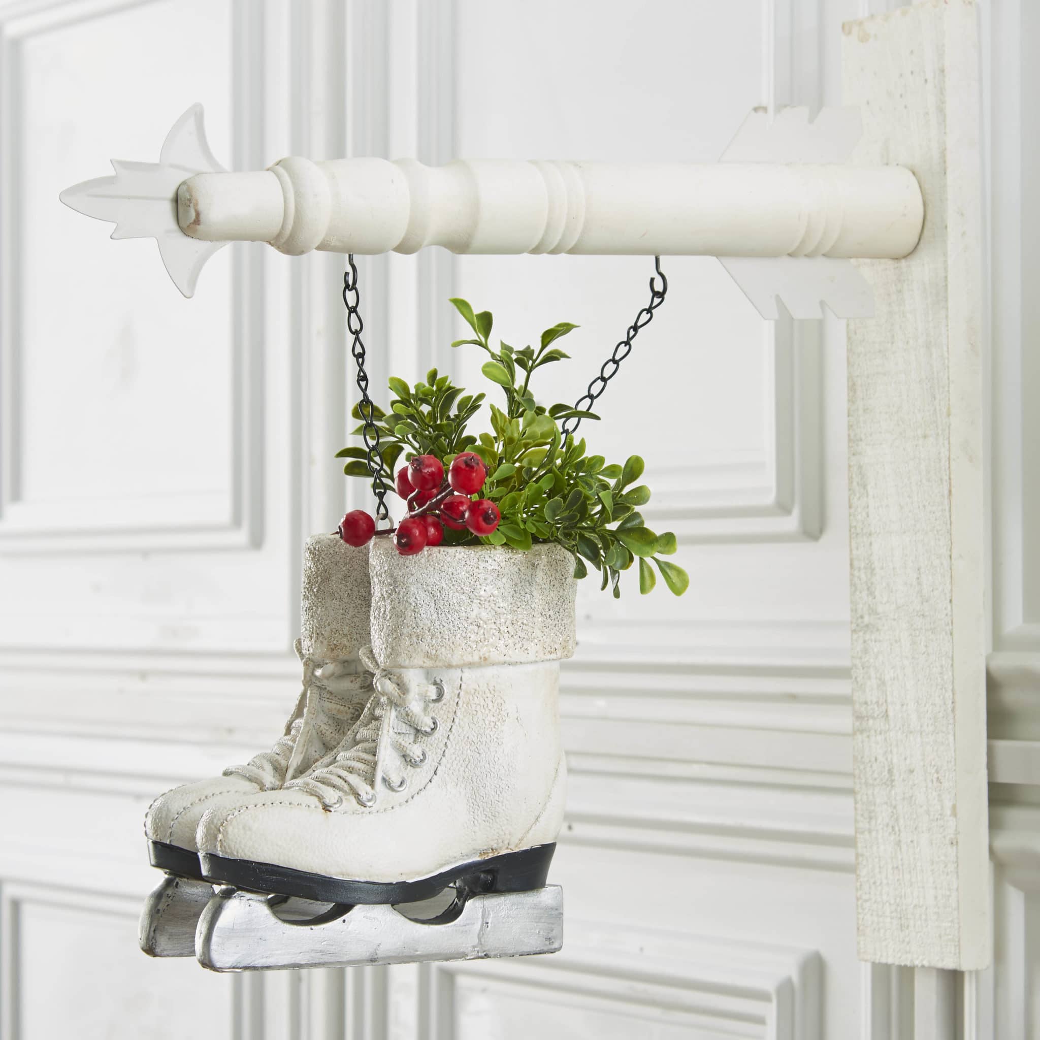 White ice skates hanging sign made of resin