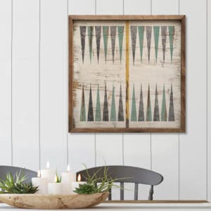 Backgammon board game wooden sign in soft, understated aged tones