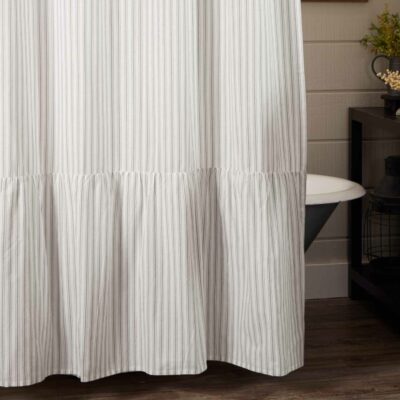 Timeless Ticking Gray Ruffled Shower Curtain