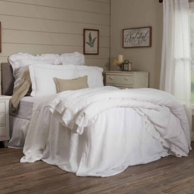 provincial linen white bedspread queen 45" xl ruffle farmhouse queen bed cover