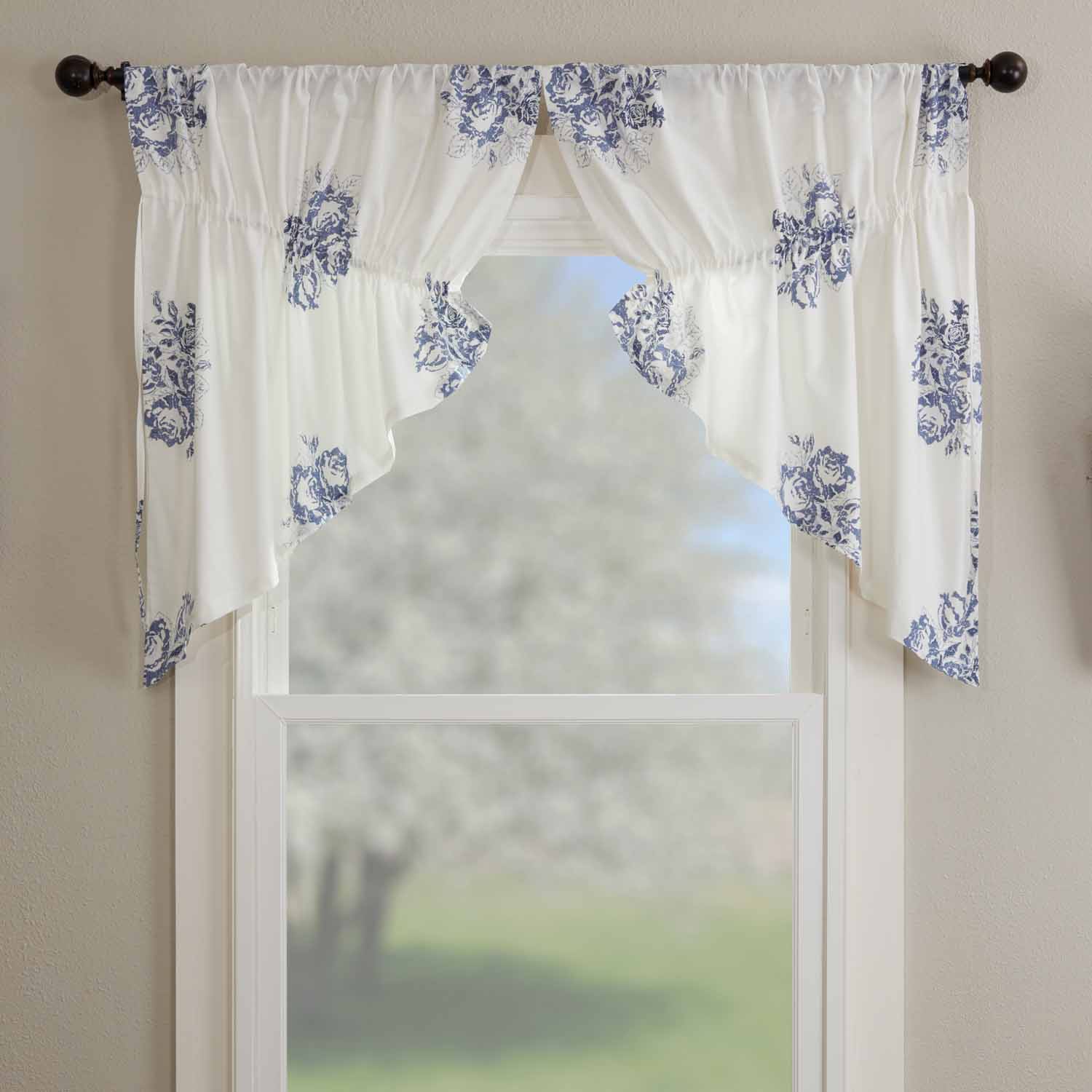 lydia blue prairie swag 36" set of two farmhouse draped pointed valance