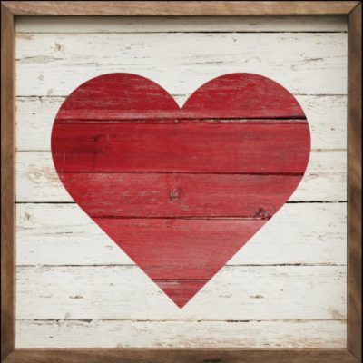 Red Heart On White Wooden Sign