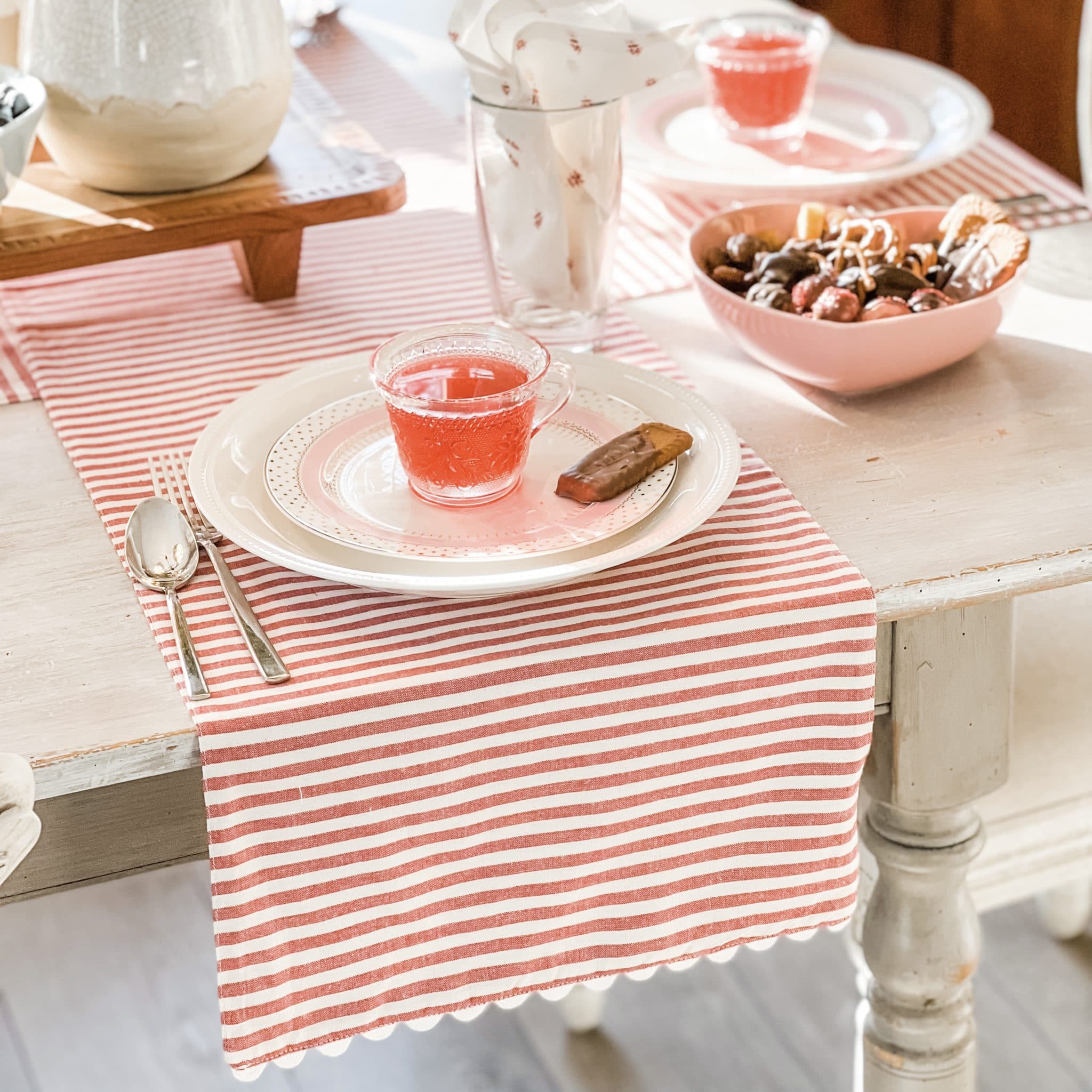 Farmhouse Ticking Red Table Runner - 54" - Image 4