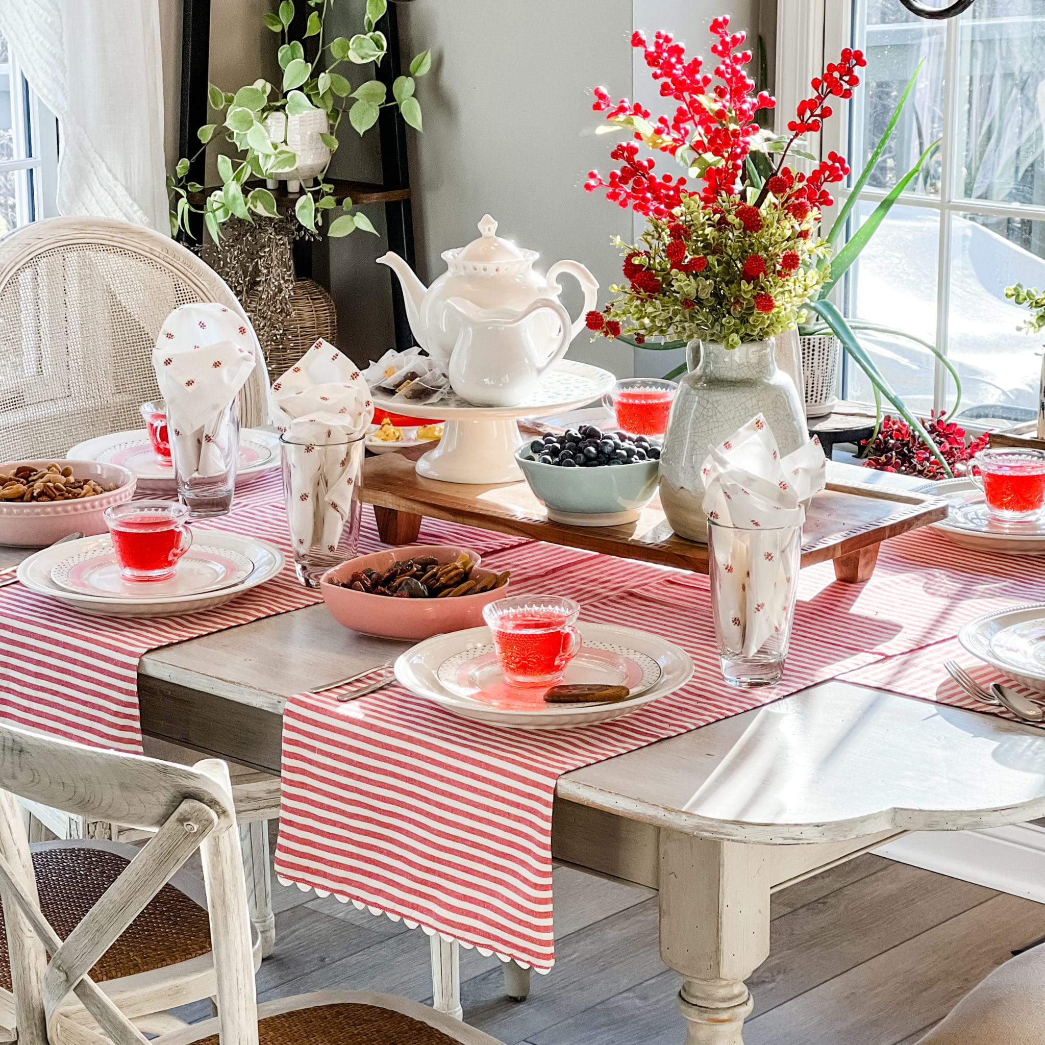 Farmhouse Ticking Red Table Runner - 54" - Image 5