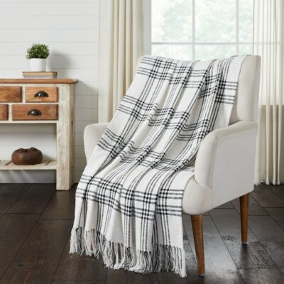 black plaid woven throw farmhouse blanket