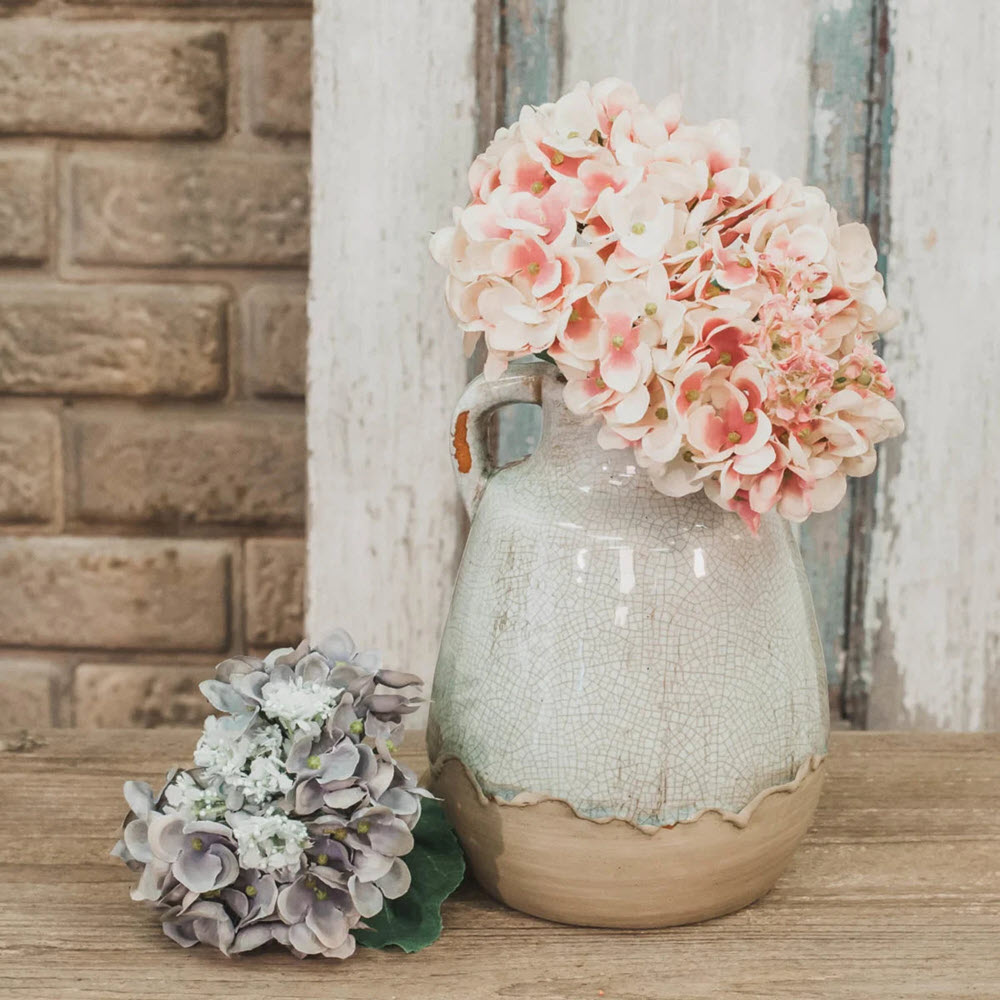 White Ceramic Double Handled Pot w/Unglazed Bottom