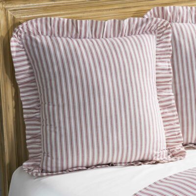 timeless ticking red ruffled fabric euro sham farmhouse pillow cover