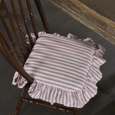 Timeless Ticking Red Ruffled Chair Pad
