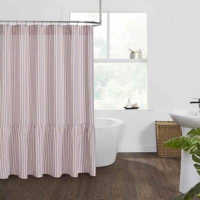 Timeless Ticking Red Ruffled Shower Curtain