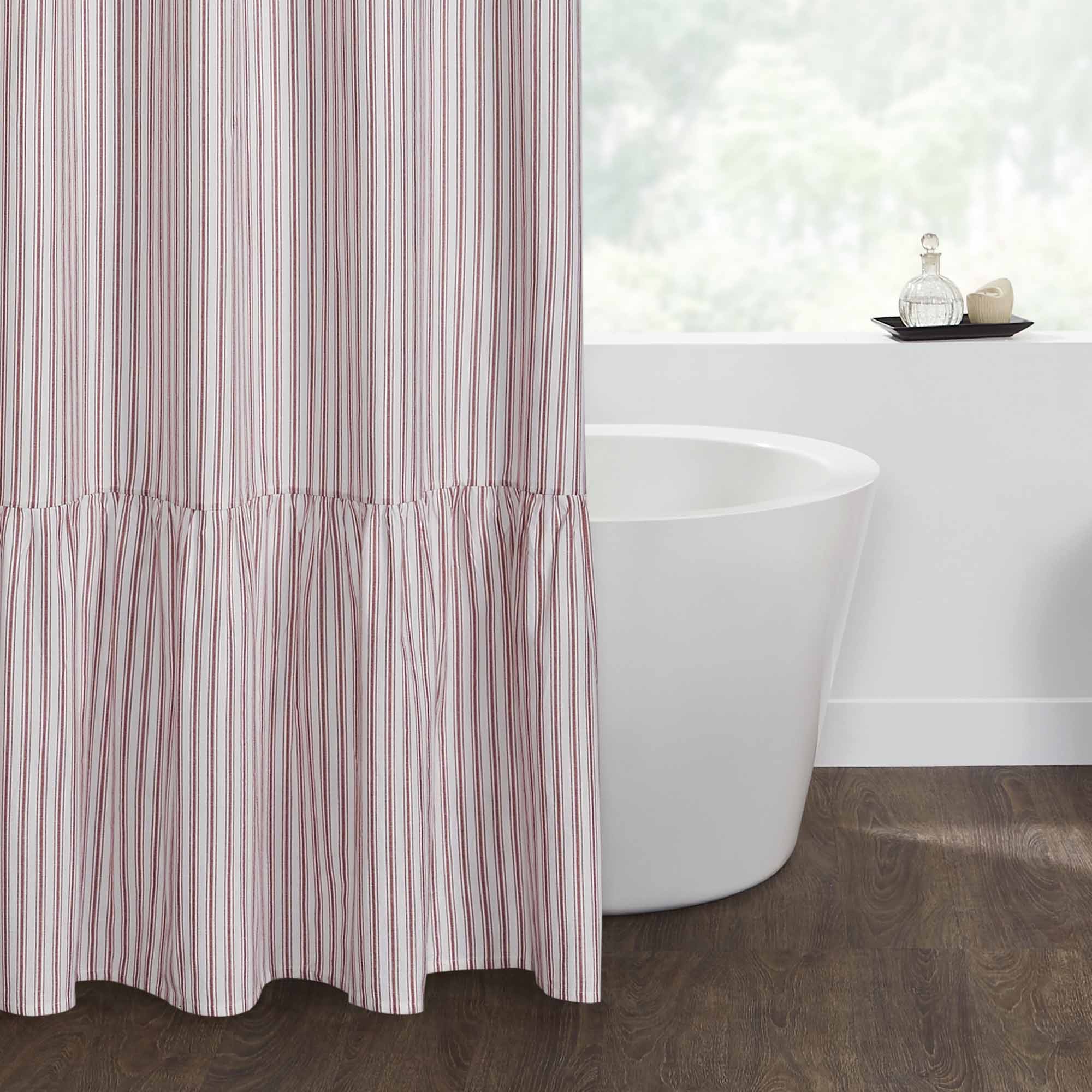 Timeless Ticking Red Ruffled Shower Curtain - Image 2