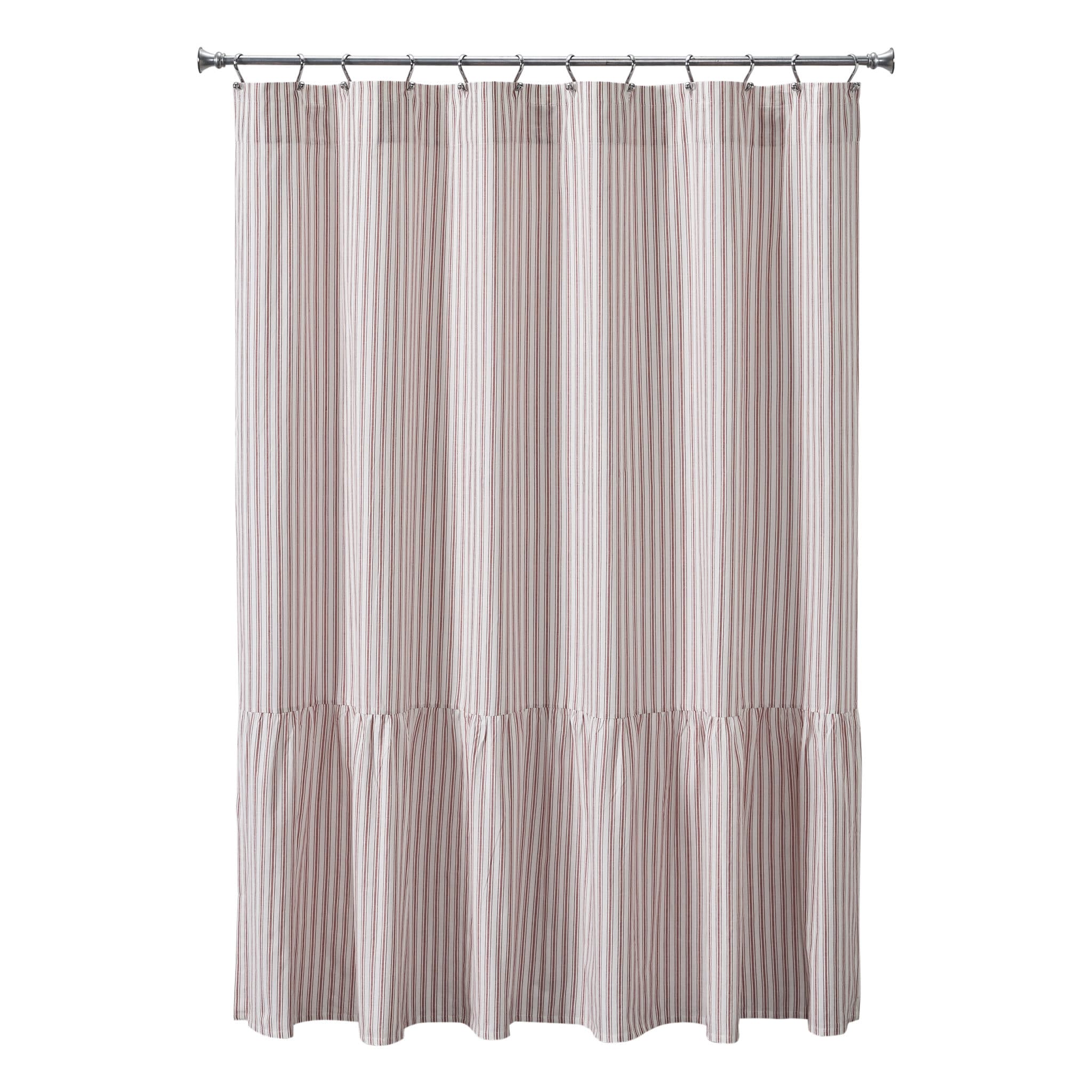 Timeless Ticking Red Ruffled Shower Curtain - Image 3