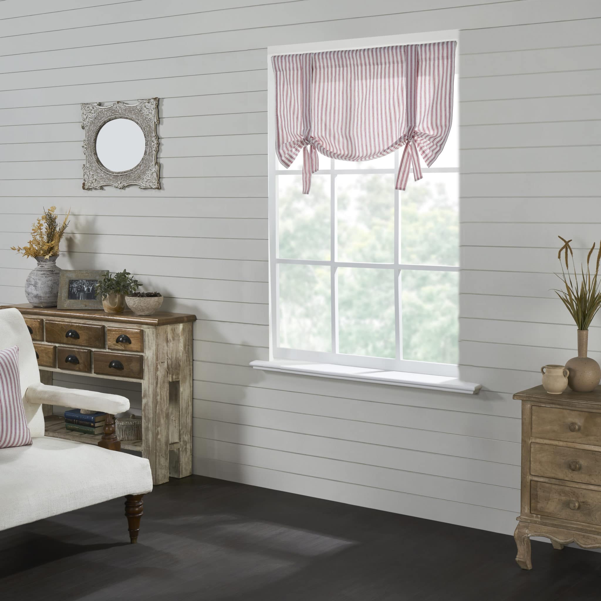 Timeless Ticking Red Ruffled Roman Valance - Image 5