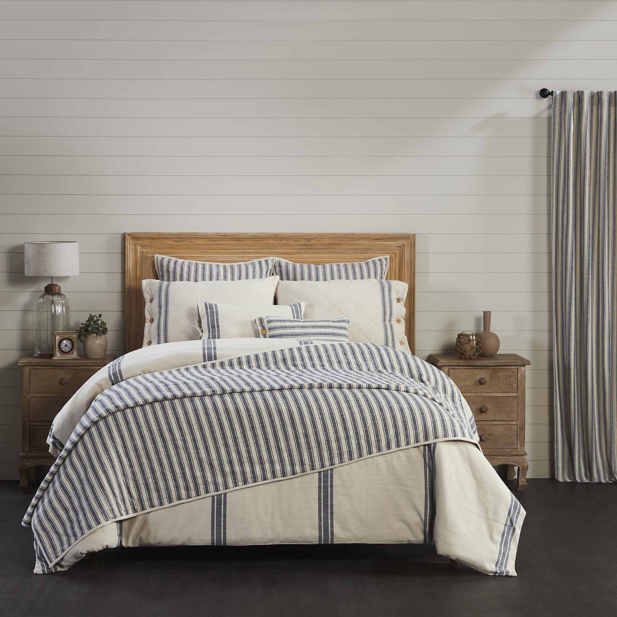 Market Place Blue Ticking Stripe Quilts - Image 15