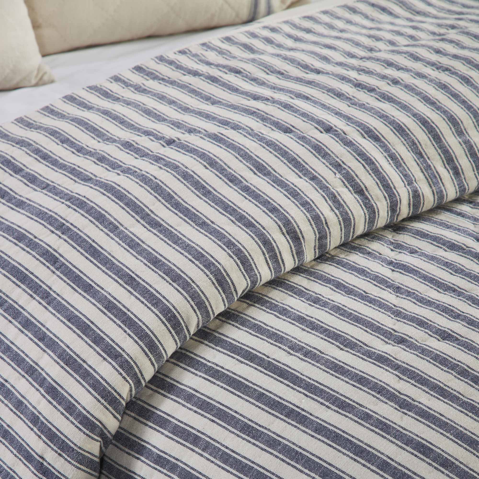 Market Place Blue Ticking Stripe Quilts - Image 3
