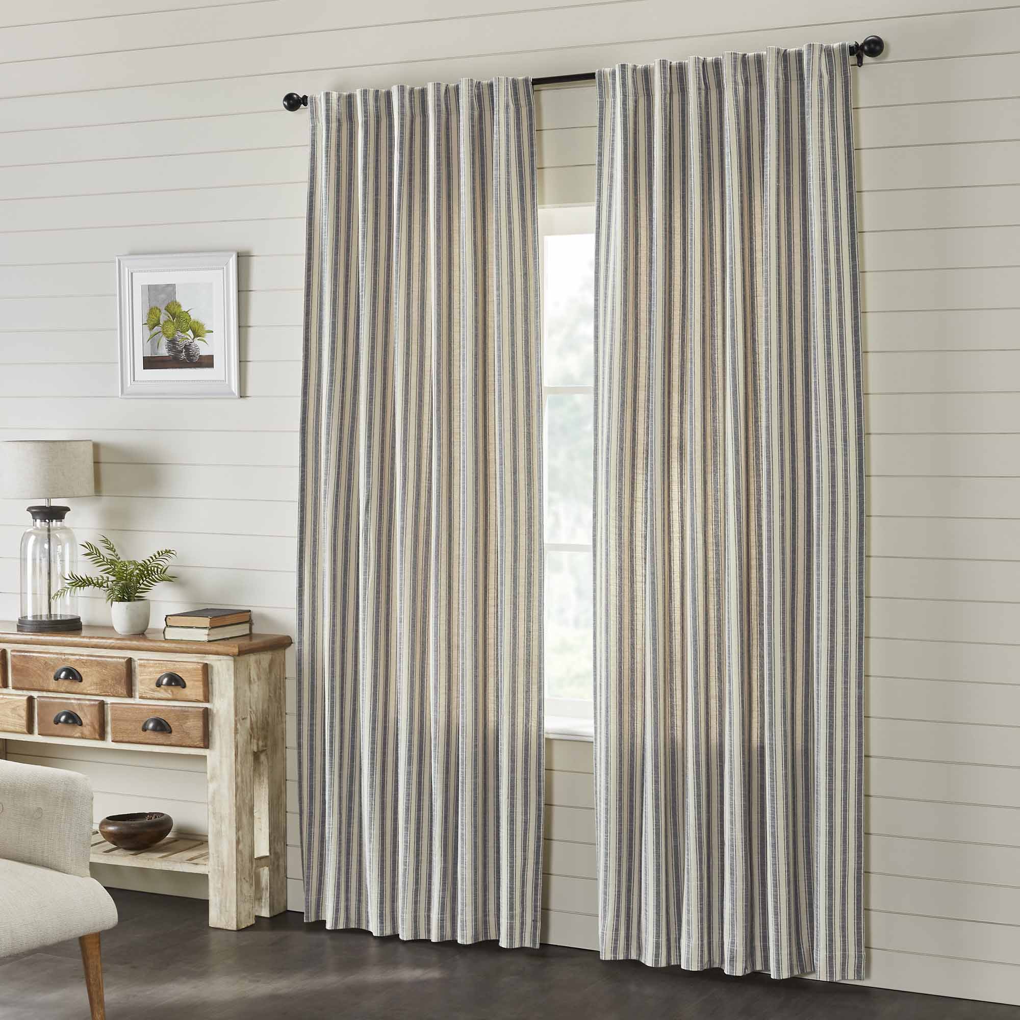 market place gray ticking stripe panels set of two farmhouse drapes