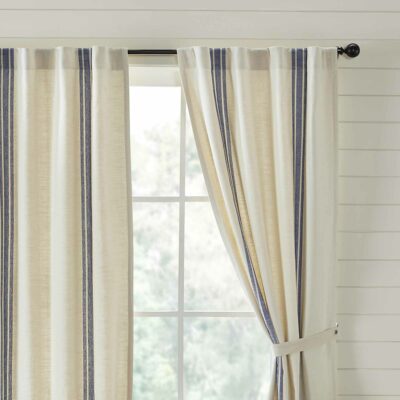market place blue grain sack stripe panels set of two farmhouse drapes