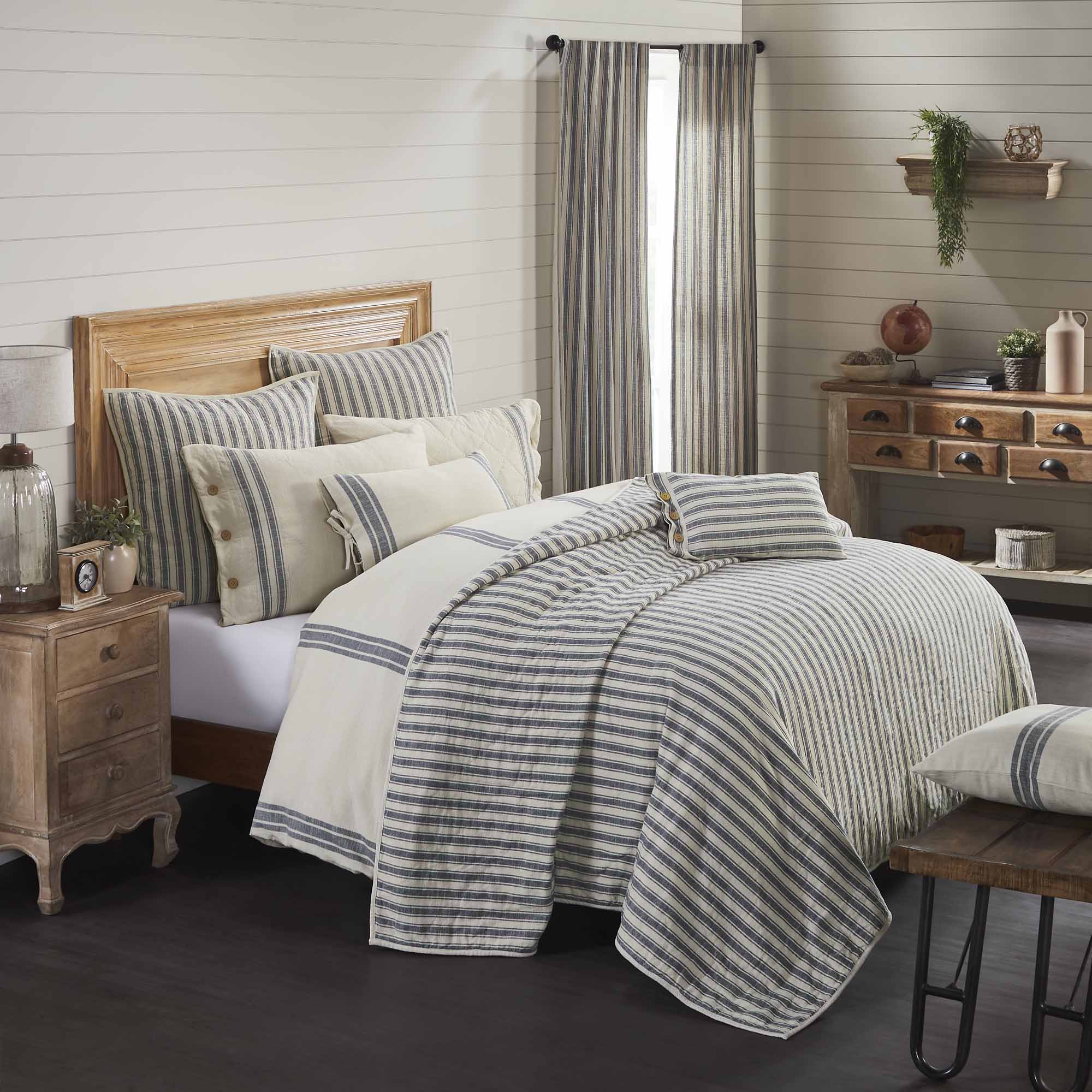 market place blue ticking stripe quilts farmhouse bed cover
