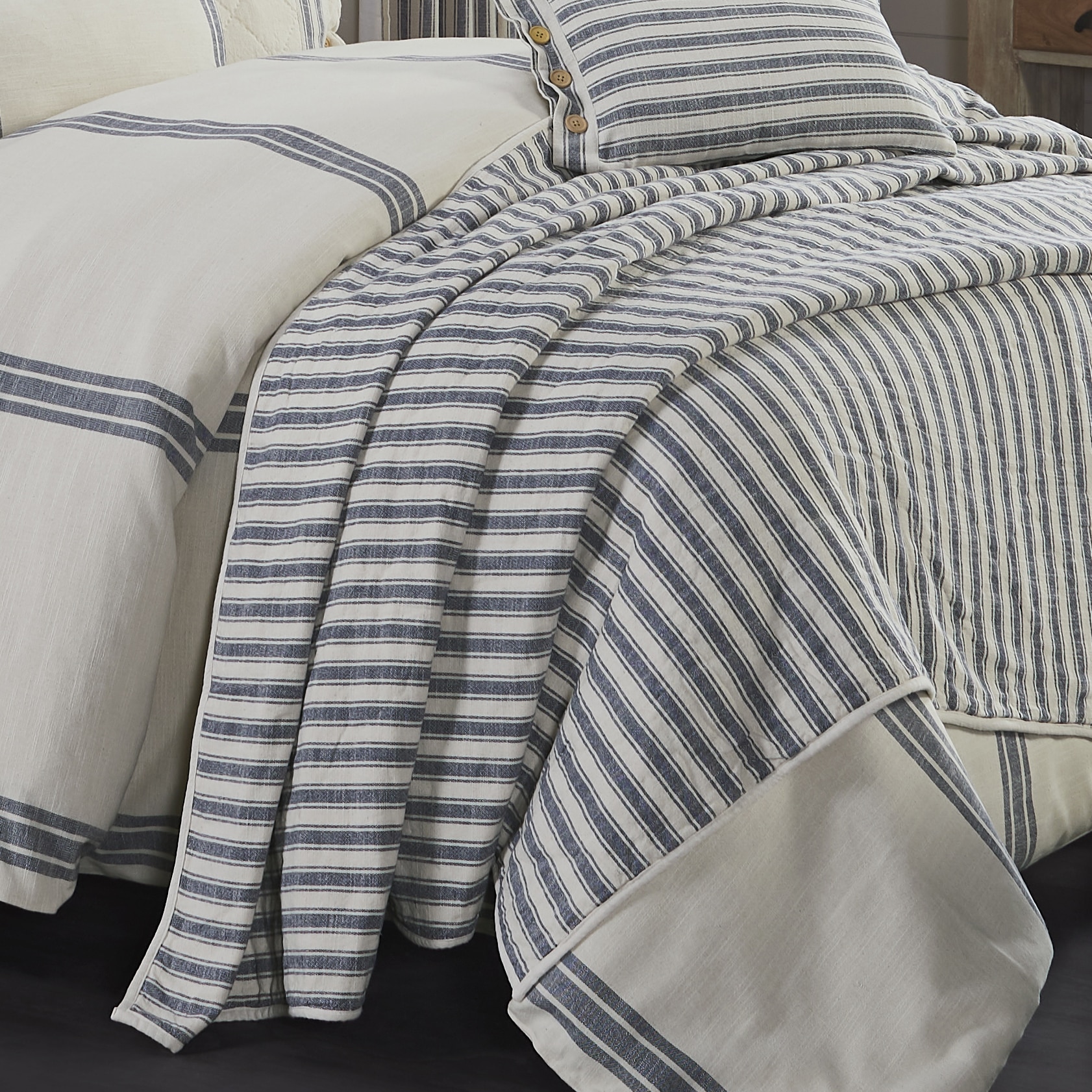 Market Place Blue Ticking Stripe Quilts - Image 4