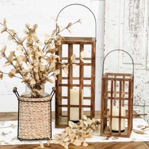 Lanterns shown with natural leaves