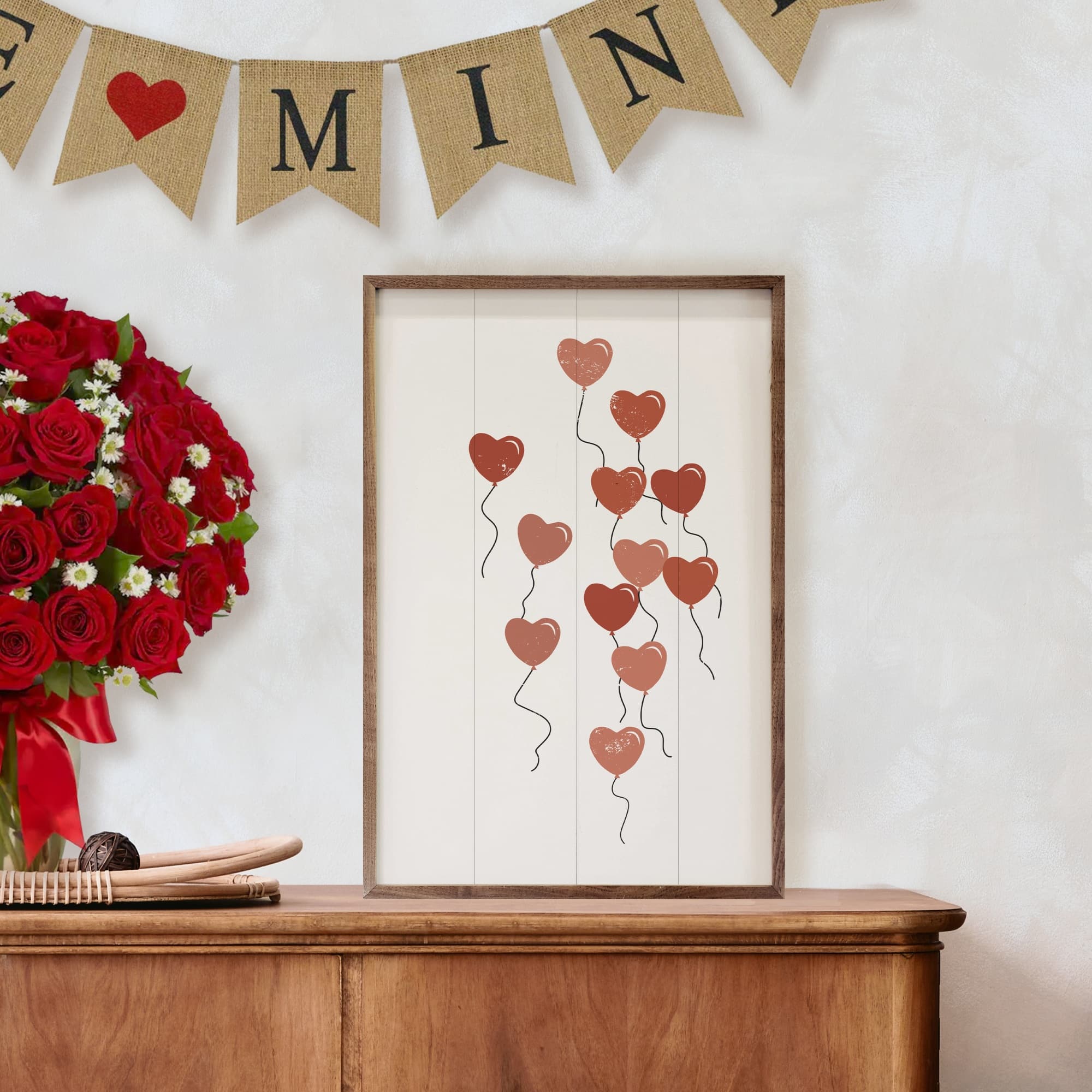 Pink Heart Balloons White Wooden Sign - Image 2