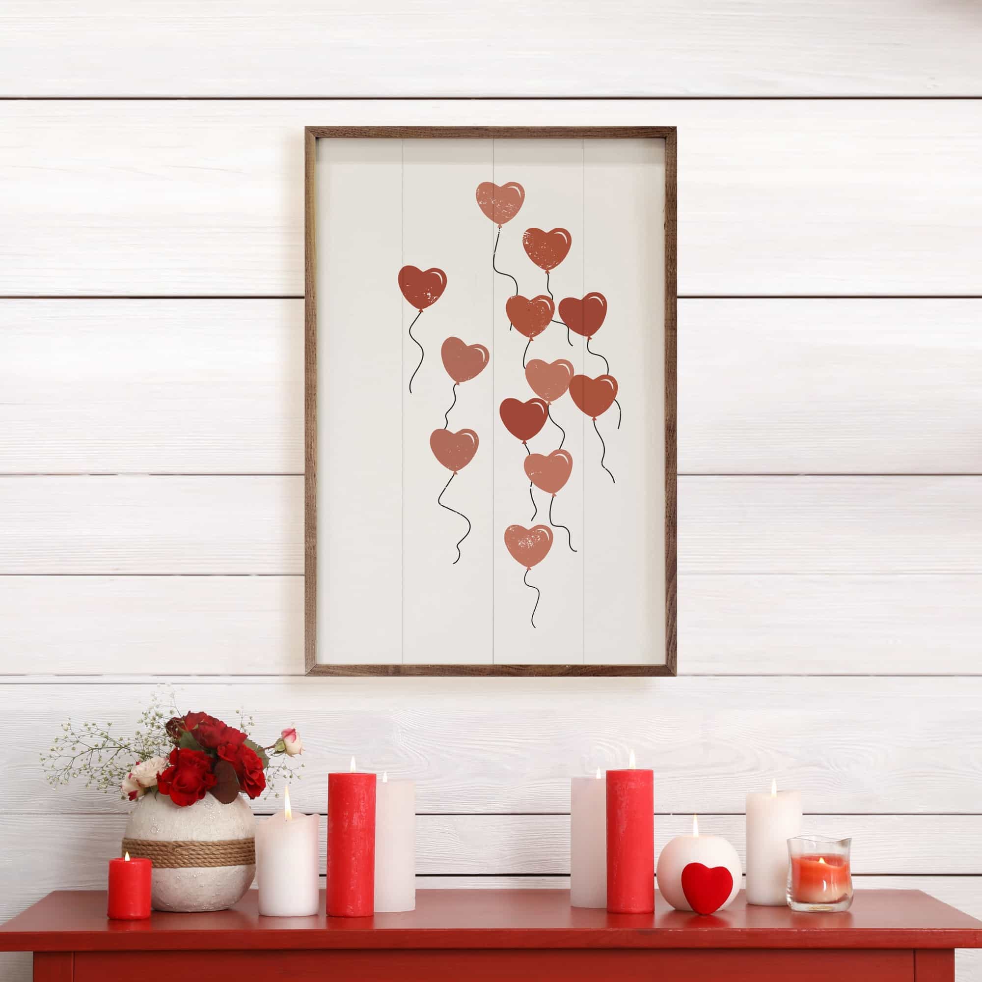 Pink Heart Balloons White Wooden Sign