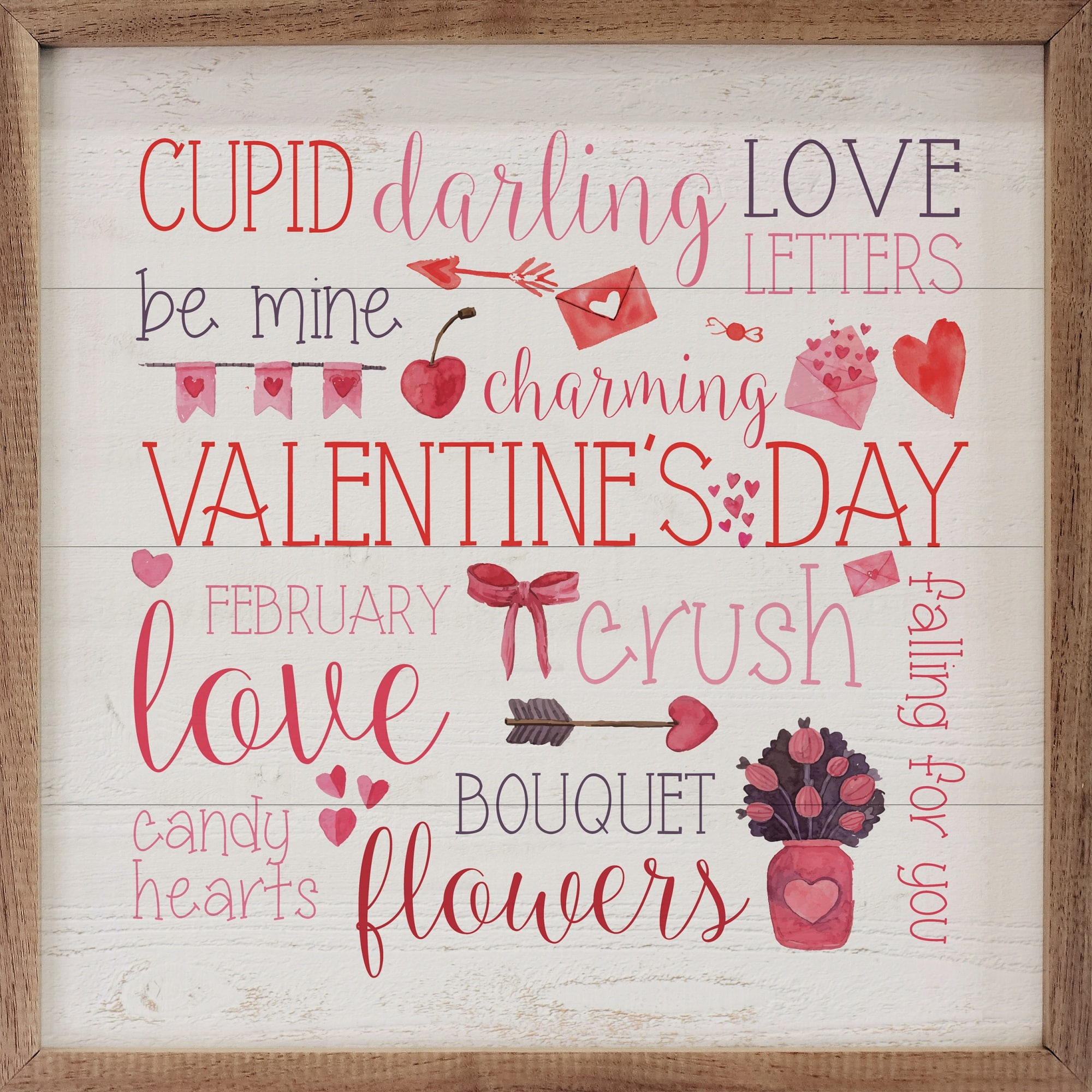 Valentine's Day Words Whitewash Wooden Sign