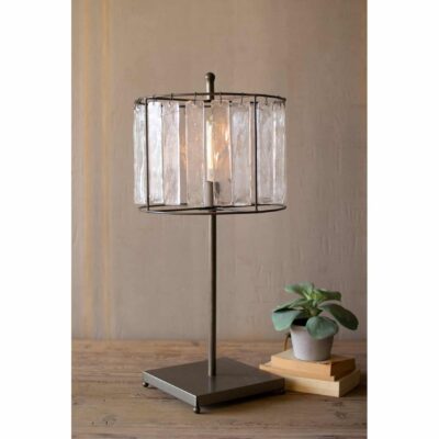 Metal Table Lamp w/ Beveled Glass