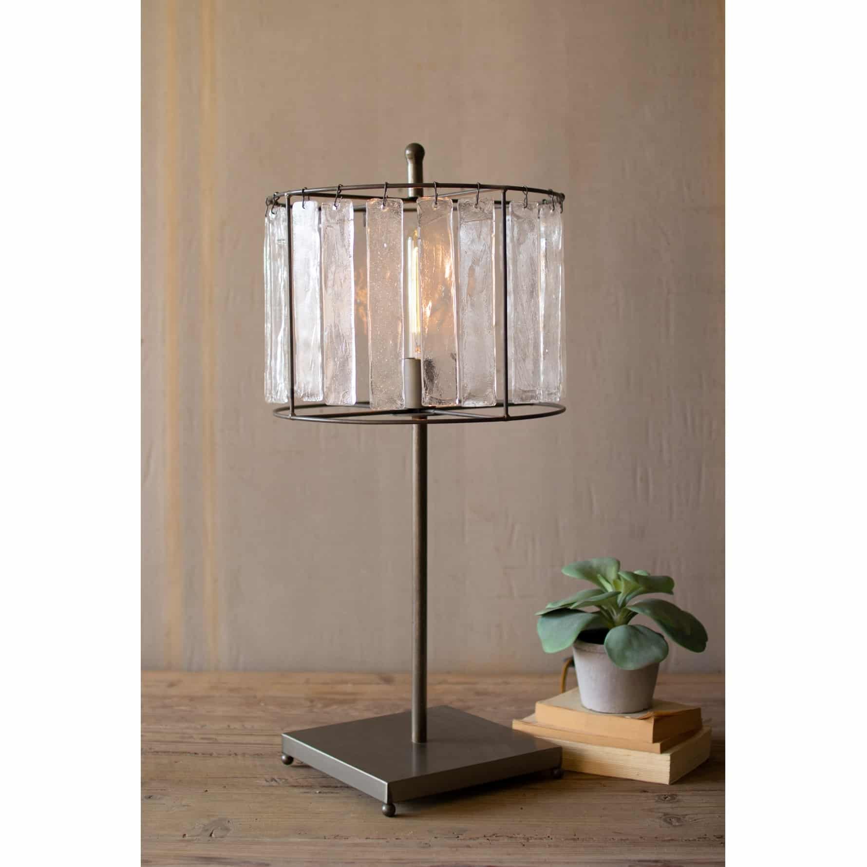 Metal Table Lamp w/ Beveled Glass