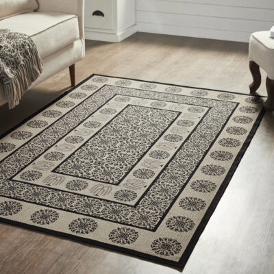 Custom House Black Tan Jacquard Indoor/Outdoor Rugs