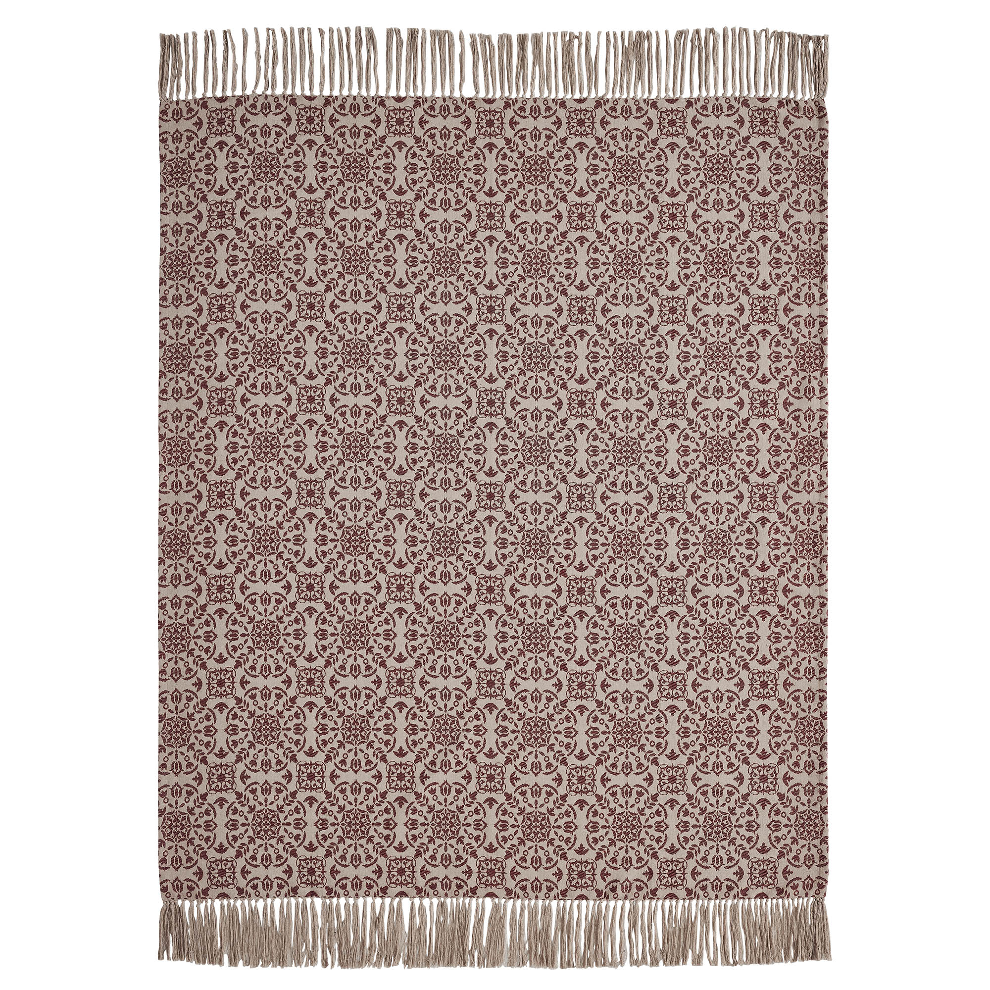 Custom House Burgundy Tan Jacquard Woven Throw - Image 6