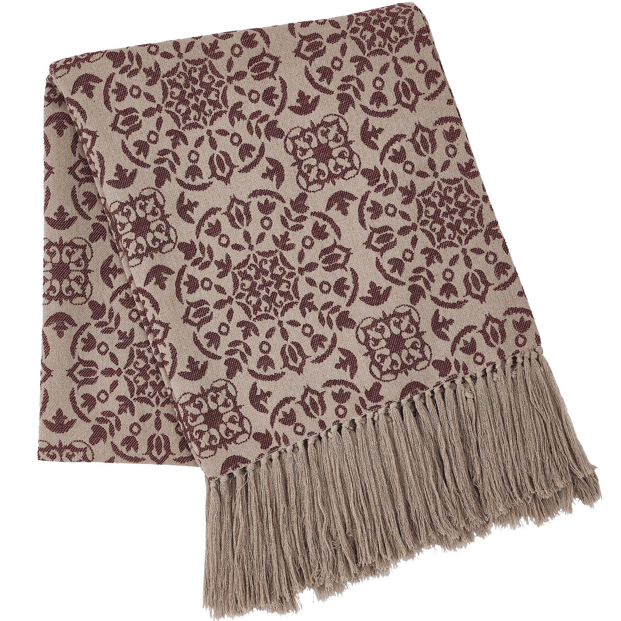 Custom House Burgundy Tan Jacquard Woven Throw - Image 4