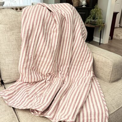 timeless ticking red quilted throw farmhouse blanket