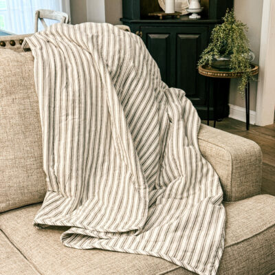 timeless ticking gray quilted throw farmhouse blanket