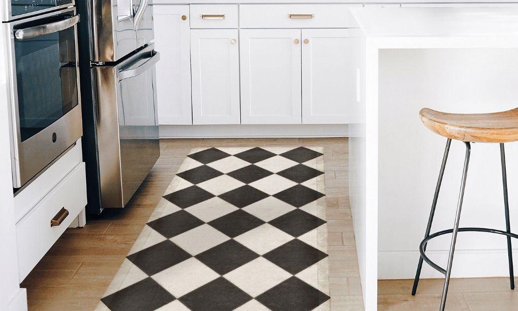 black, beige, and taupe diamond floorcloth