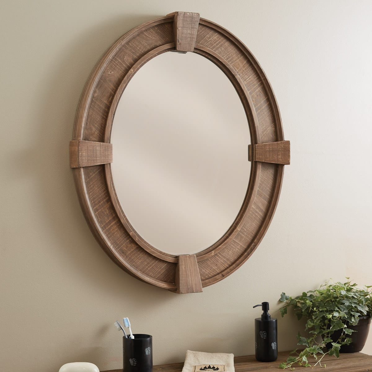 Oval Distressed Wood Mirror - Image 3