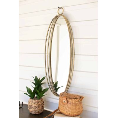 Tall Oval Antique Brass Mirror