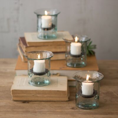 Recycled Glass Mini Votive Hurricanes, Set/4
